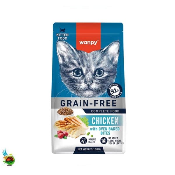 غذای خشک بچه گربه ونپی طعم مرغ بدون غلات Wanpy kitten food with chicken وزن ۸ کیلوگرم
