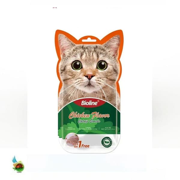 بستنی کت نیپ دار گربه بایولاین طعم مرغ Bioline cat snacks with chicken and catnip بسته ۵ عددی