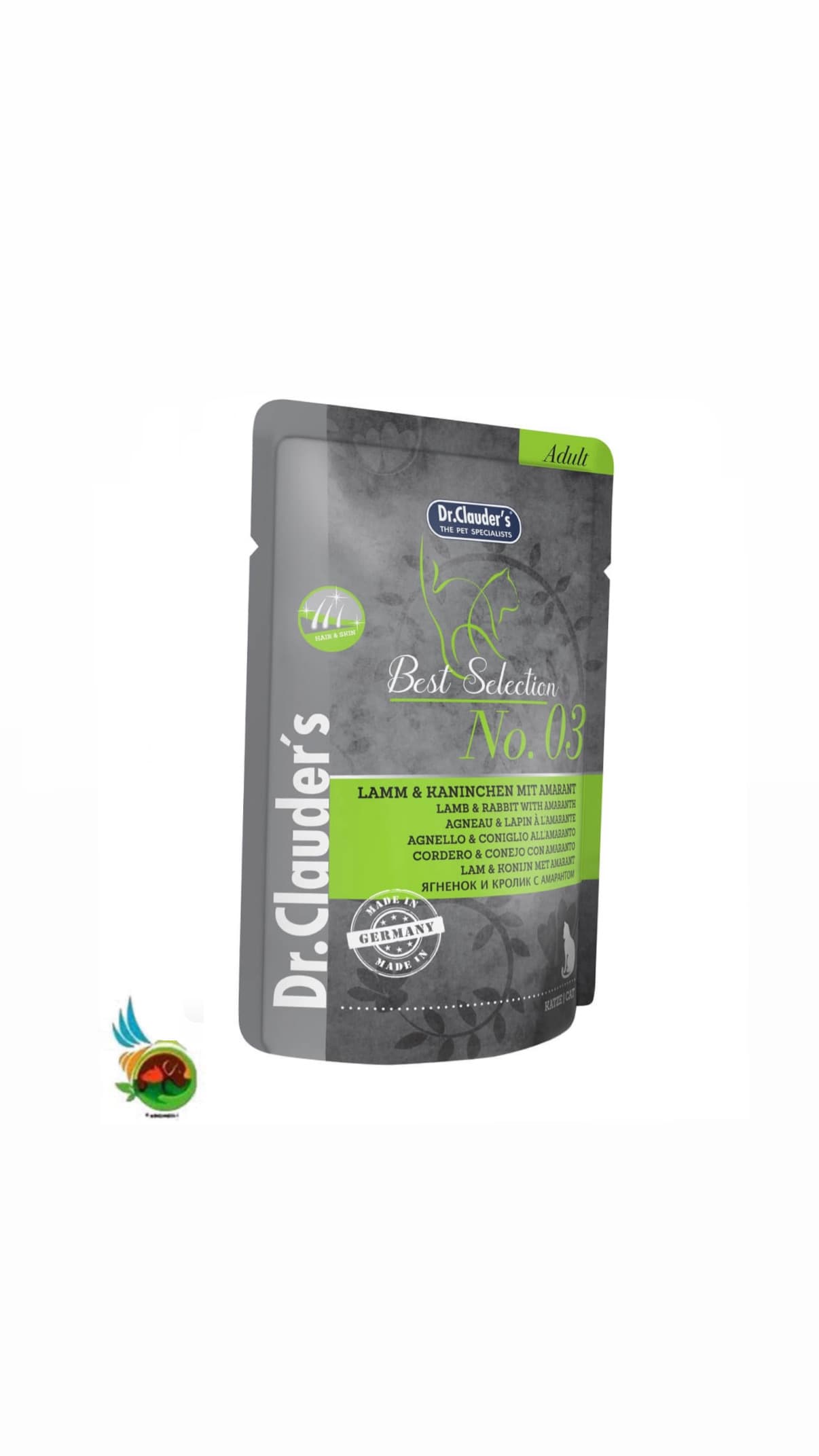 پوچ گربه بالغ دکتر کلادرز مدل سلکشن طعم بره و خرگوش به همراه آمارانت Dr.clauders best selection lamb & rabbit with amaranth وزن ۸۵ گرم