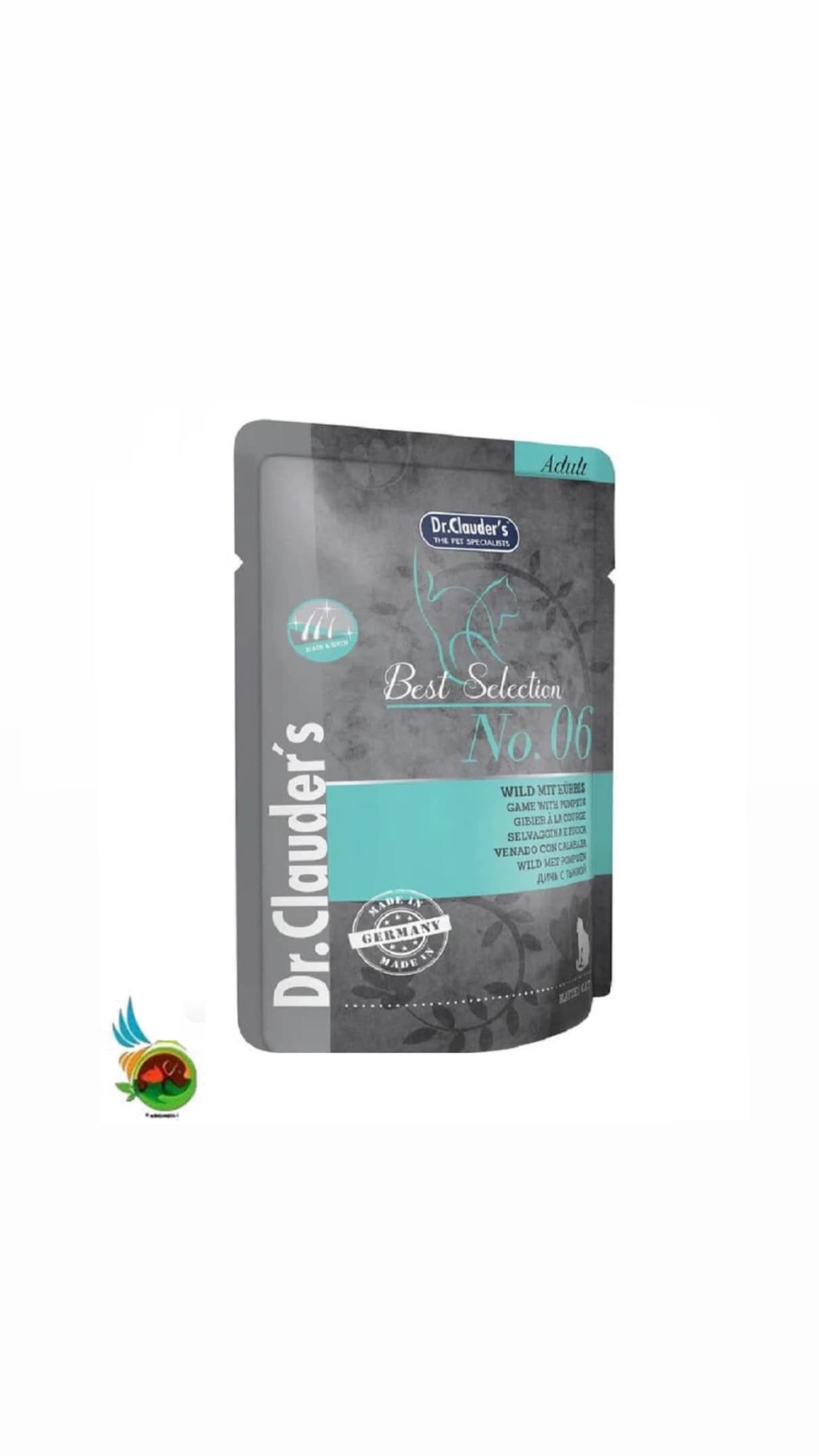 پوچ گربه بالغ دکتر کلادرز مدل سلکشن طعم گوشت شکار و کدو حلوایی Dr.clauders best selection game with pumpkin وزن ۸۵ گرم