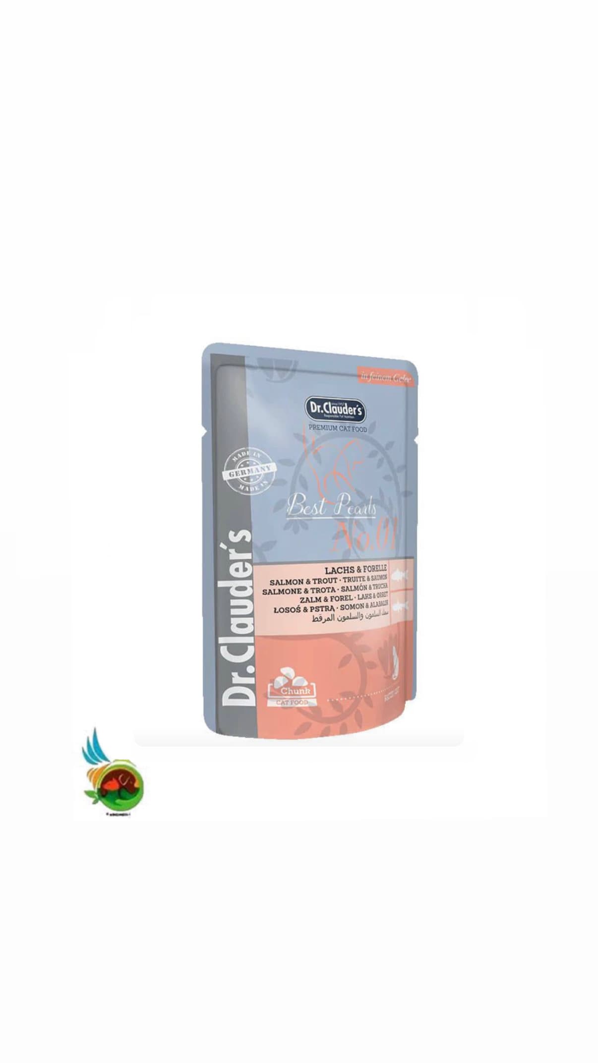 پوچ چانکی گربه دکتر کلادرز طعم سالمون و قزل آلا در ژله Dr.clauders salmon & trout in gelee وزن ۱۰۰ گرم — تصویر ۲