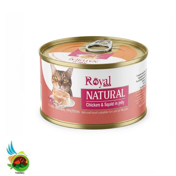 کنسرو نچرال گربه رویال کوکو طعم مرغ و اختاپوس در ژله Royal coco chicken & squid in jelly وزن 220 گرم