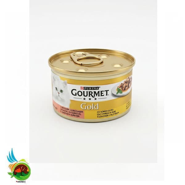 کنسرو خورشتی گربه گورمت طعم سالمون و مرغ Gourmet gold with salmon &amp; chicken وزن ۸۵ گرم