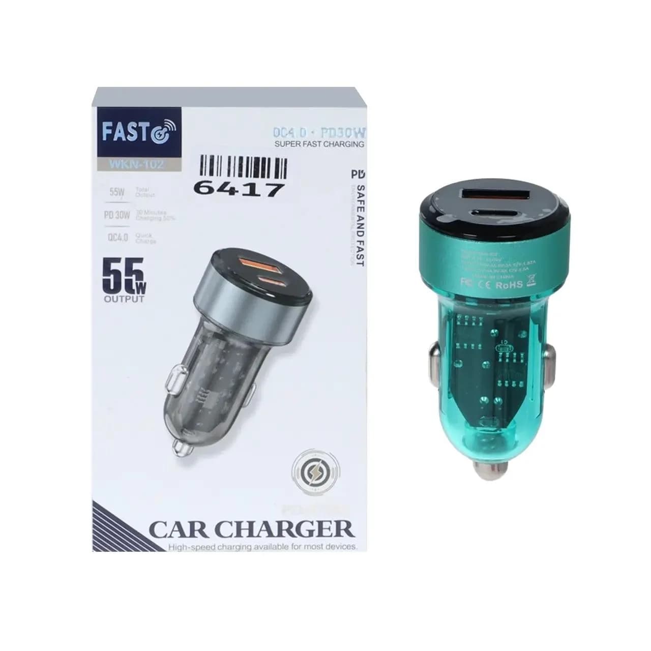 شارژر فندکی فست دو پورت Fast مدل WKN-102 55W – سبز – ASP (گارانتی شش ماهه آروین)