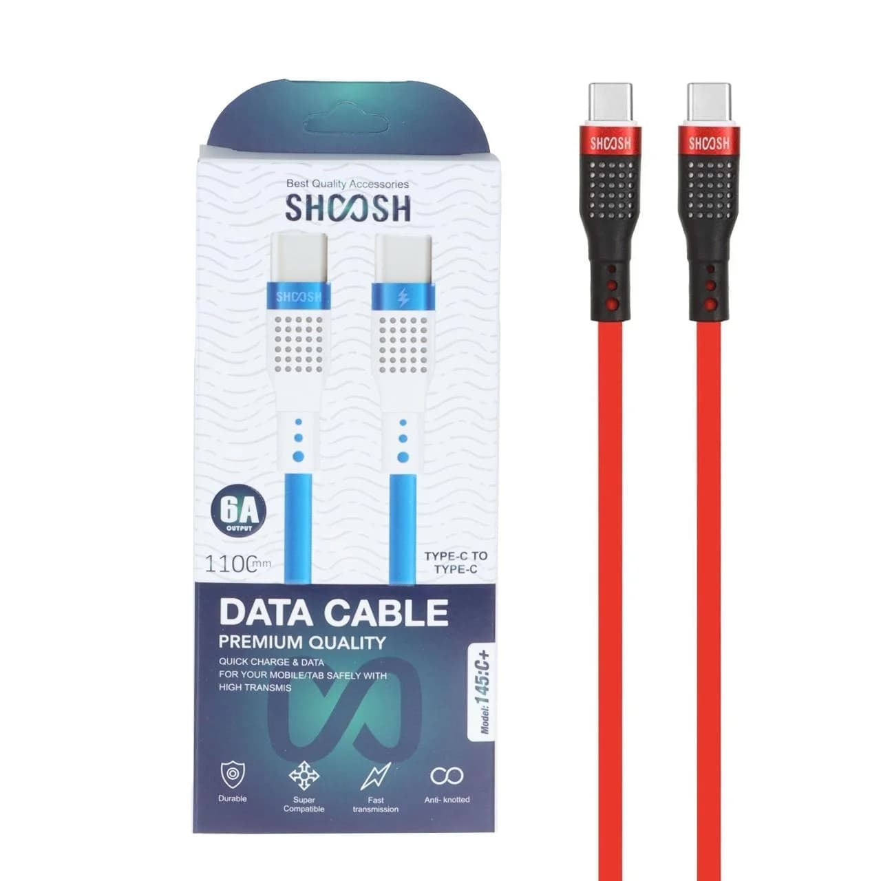 کابل شارژ 1.1 متری فست Shoosh Type-C To Type-C مدل +145C – قرمز – SMO — تصویر ۲