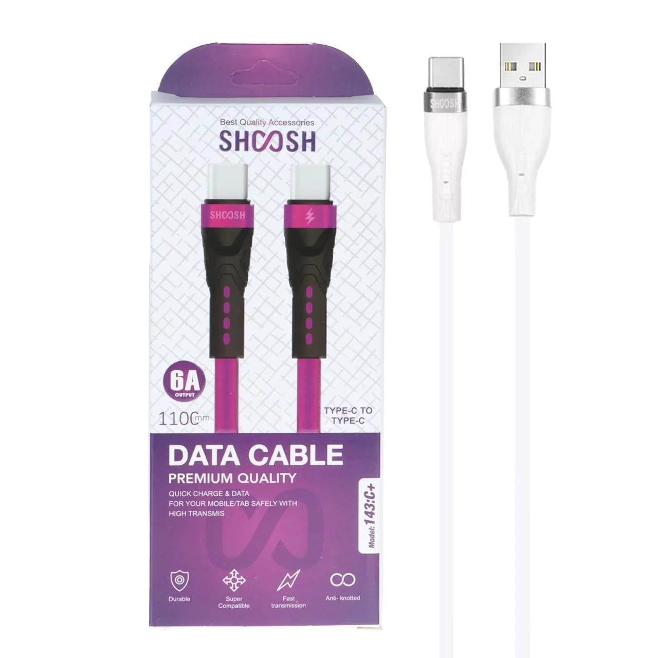 کابل شارژ 1.1 متری فست Shoosh Type-C To Type-C مدل +143C – سفید – SMO