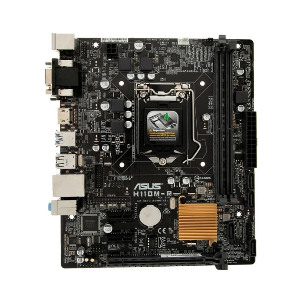 مادربرد Asus H110M‑R سوکت LGA1151 چیپست Intel H110 فرم فاکتور Micro‑ATX با پشتیبانی از حافظه DDR4 مناسب پردازنده‌های نسل 6 و 7 اینتل استوک