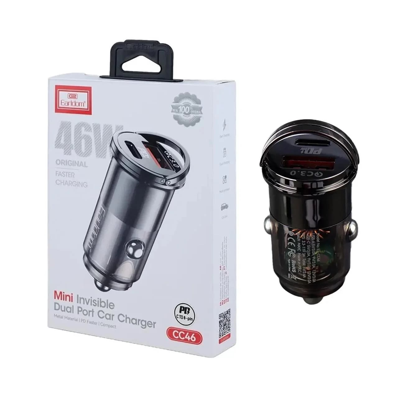 شارژر فندکی PD و فست دو پورت Earldom مدل CC46 46W – مشکی
