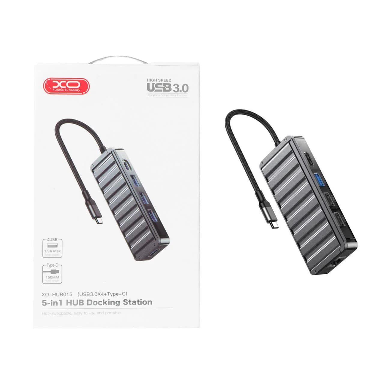 هاب 5 پورت XO Type-C مدل XO-HUB015 – مشکی