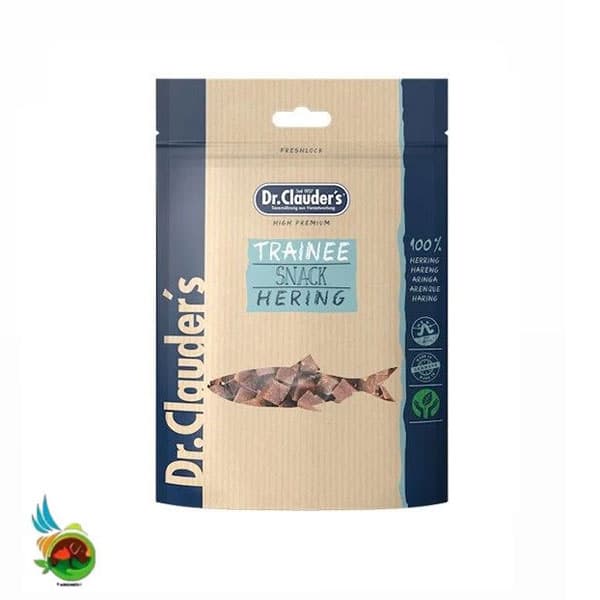 تشویقی سگ دکتر کلادرز مدل مکعبی طعم شاه ماهی Dr.Clauder’s trainee snack hering وزن ۸۰ گرم