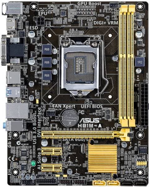 مادربرد ASUS H81M‑A سوکت LGA1150 چیپست Intel H81 فرم فاکتور Micro‑ATX با پشتیبانی از پردازنده‌های نسل چهارم اینتل و حافظه DDR3 استوک