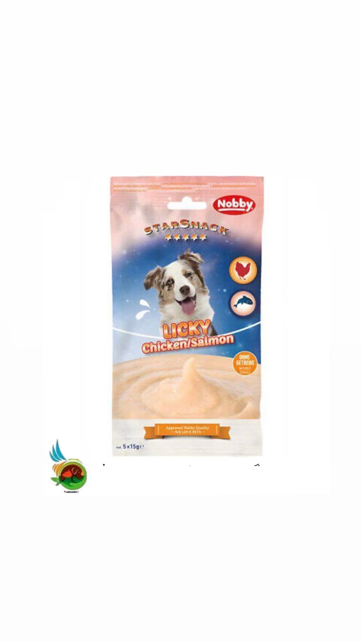 بستنی سگ تائورین دار نوبی طعم مرغ و سالمون Nobby licky chicken &amp; salmon بسته ۵ عددی