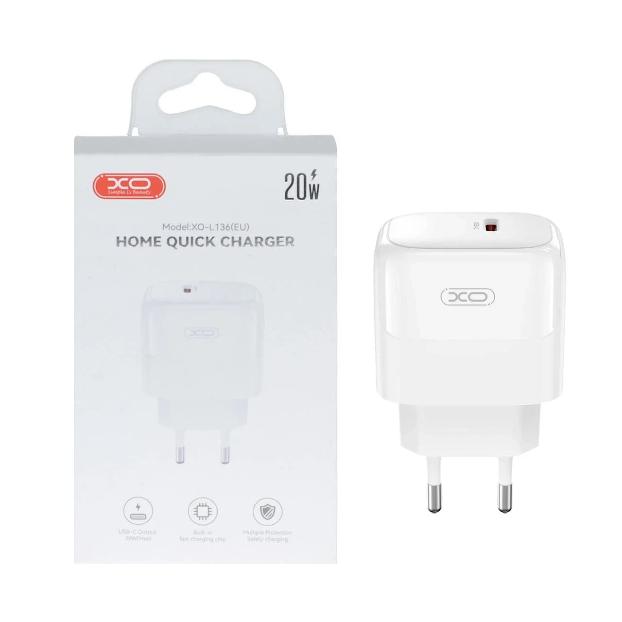 شارژر دیواری PD و فست تک پورت XO مدل XO-L136(EU) 20W – سفید — تصویر ۲