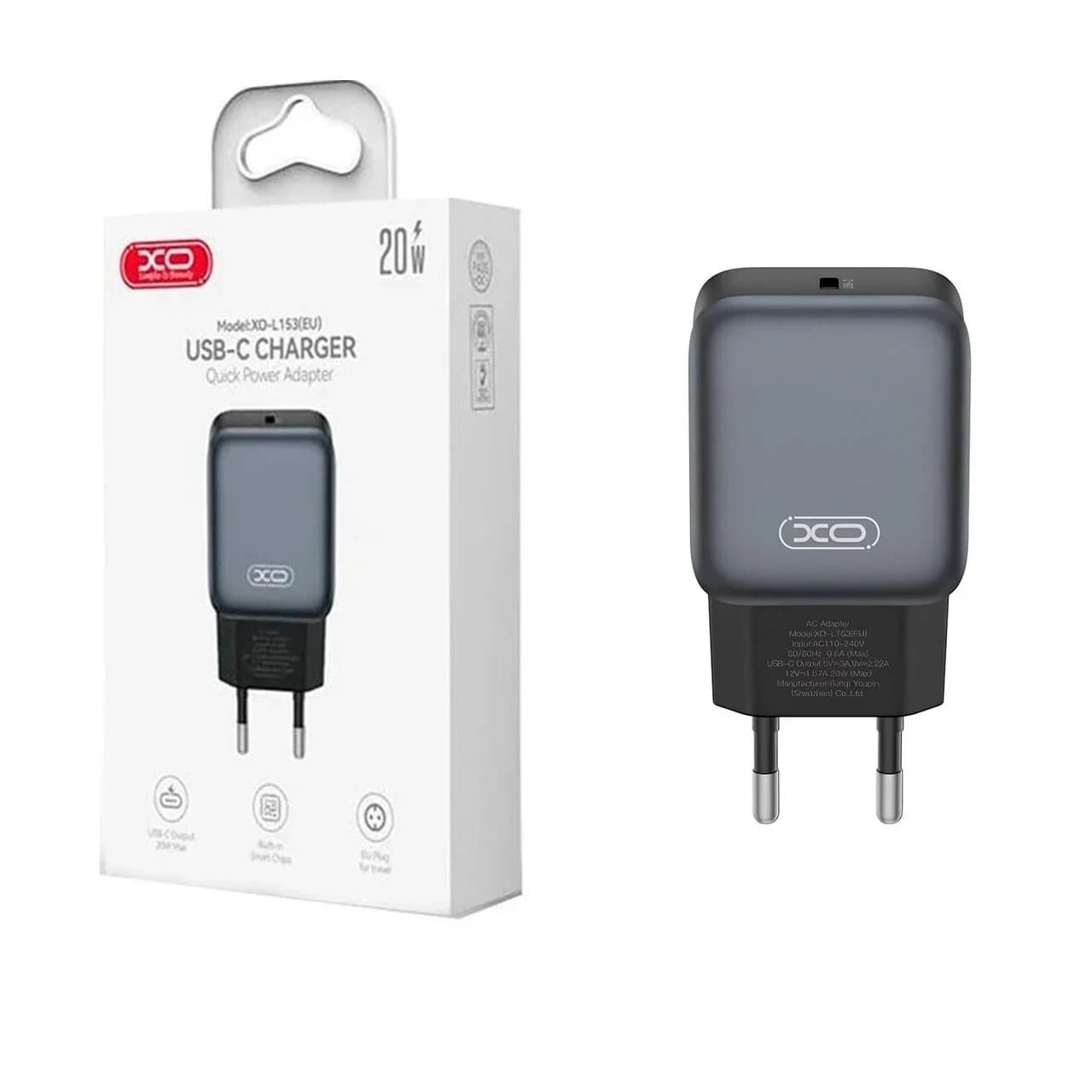شارژر دیواری PD و فست تک پورت XO مدل XO-L153(EU) 20W – مشکی — تصویر ۲