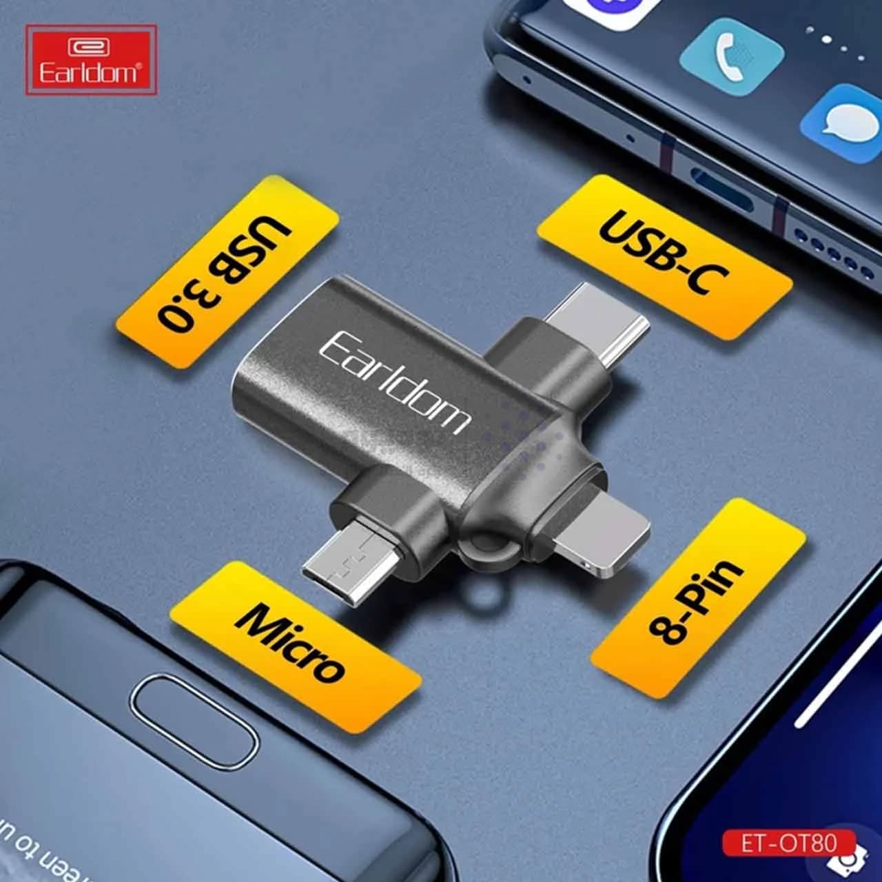 تبدیل OTG سه کاره Earldom USB3.0 مدل OT80 – مشکی — تصویر ۵
