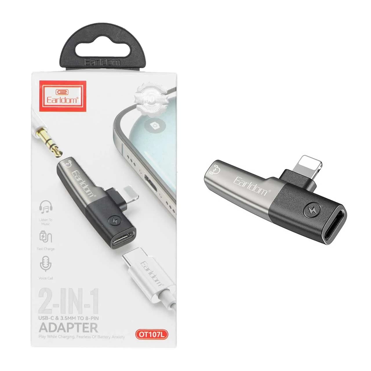 تبدیل Earldom Type-C / AUX To Lightning مدل OT107L – خاکستری