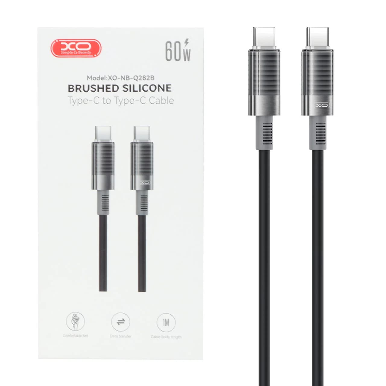کابل شارژ و دیتا فست 1متری XO Type-C to Type-C مدل XO-NB-Q282B 60W – مشکی — تصویر ۲