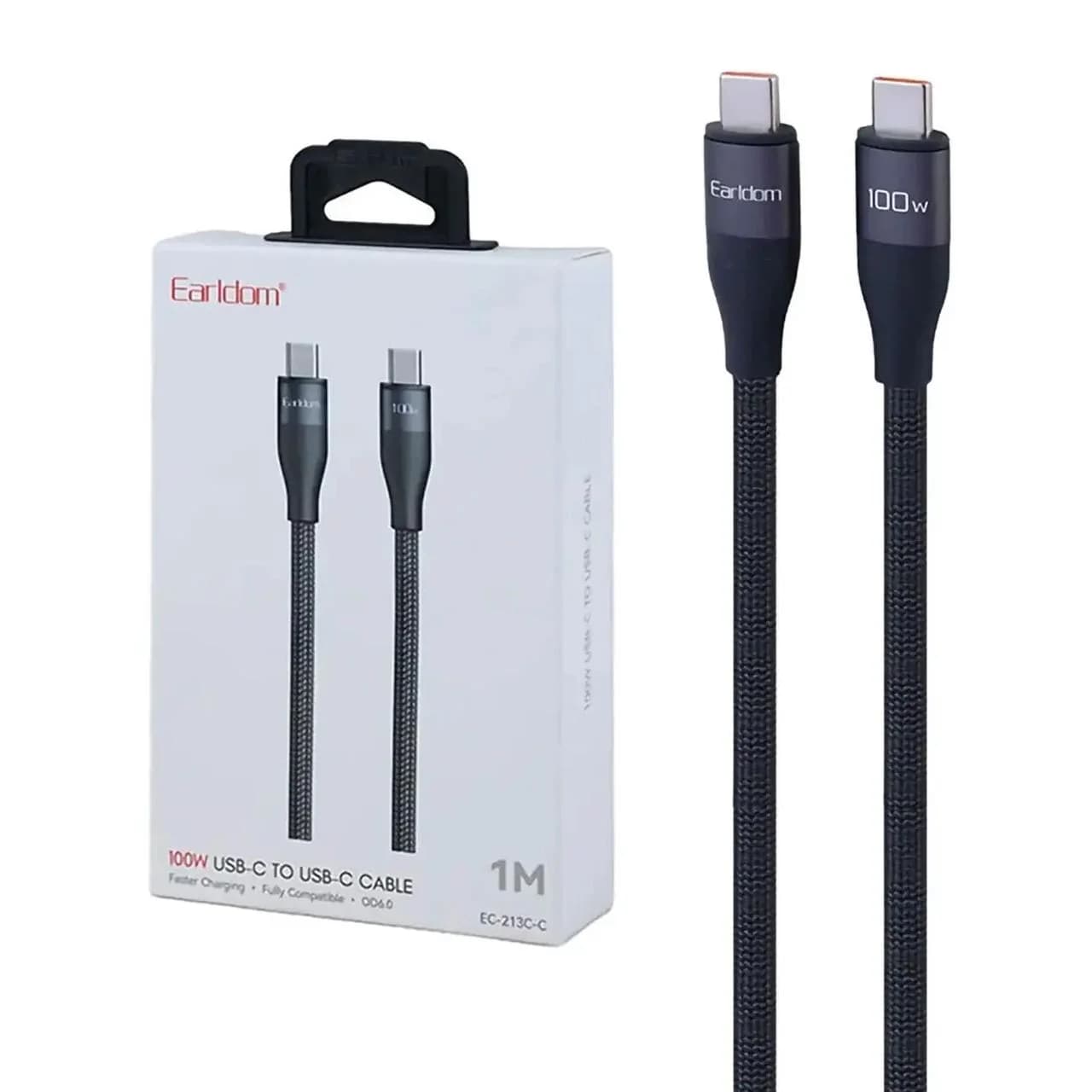کابل شارژ PD و فست Earldom Type-C To Type-C مدل EC-213C-C 100W – مشکی