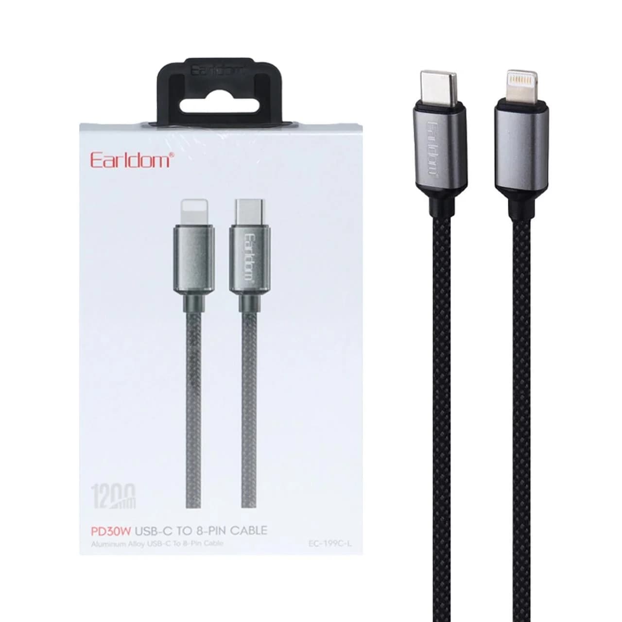 کابل شارژ PD و فست 1.2 متری Earldom Type-C To Lightning مدل EC-199C-L 30W – مشکی