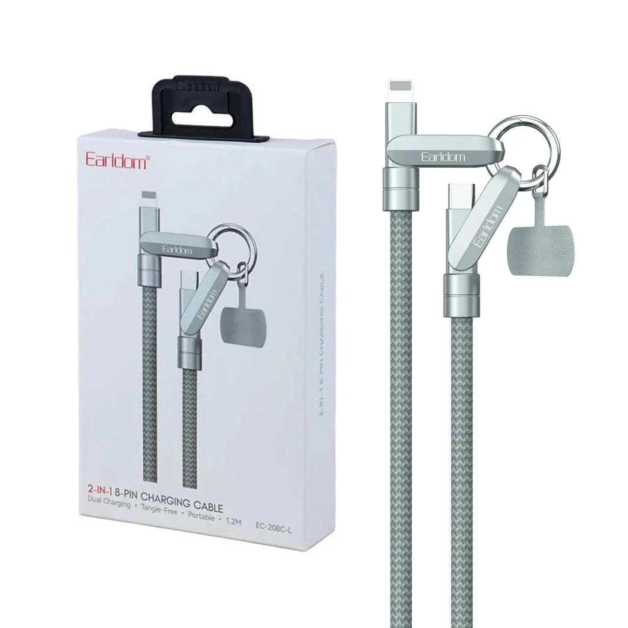 کابل شارژ فست 1.2 متری Earldom Type-C To Lightning مدل EC-208C-L 27W – طوسی