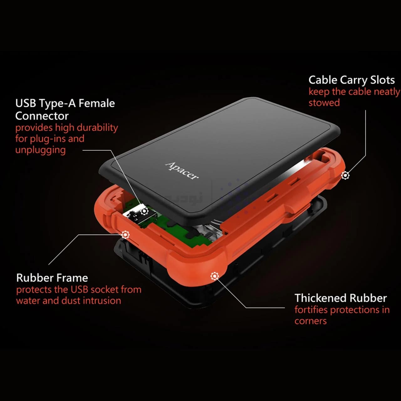 هارد اکسترنال Apacer مدل AC630 ظرفیت 2TB – مشکی نارنجی — تصویر ۹