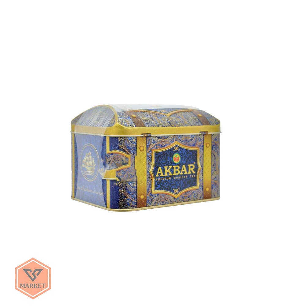 چای سیاه سیلان اکبر ممتاز – قوطی فلزی لوکس طرح صندوقچه گنج آبی ( 250 گرمی) — تصویر ۵