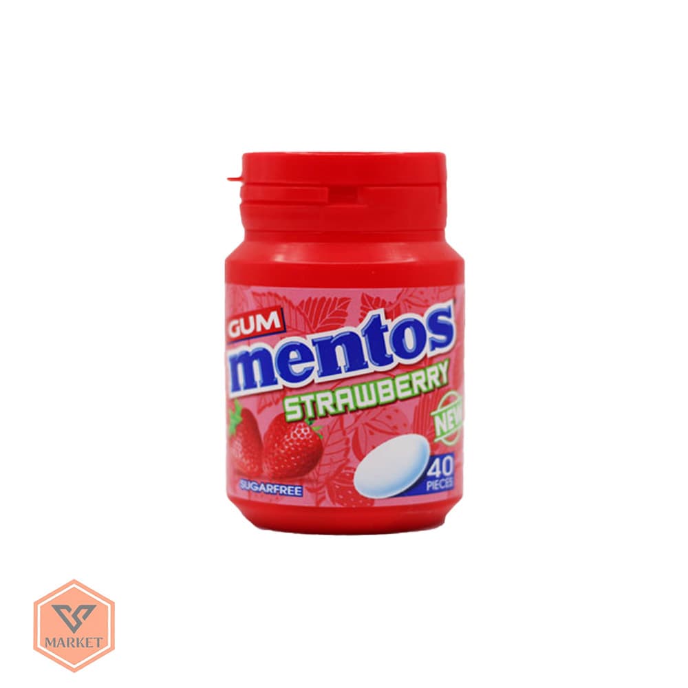 آدامس بدون قند منتوس با طعم توت فرنگی (Mentos Strawberry) – قوطی 40 عددی