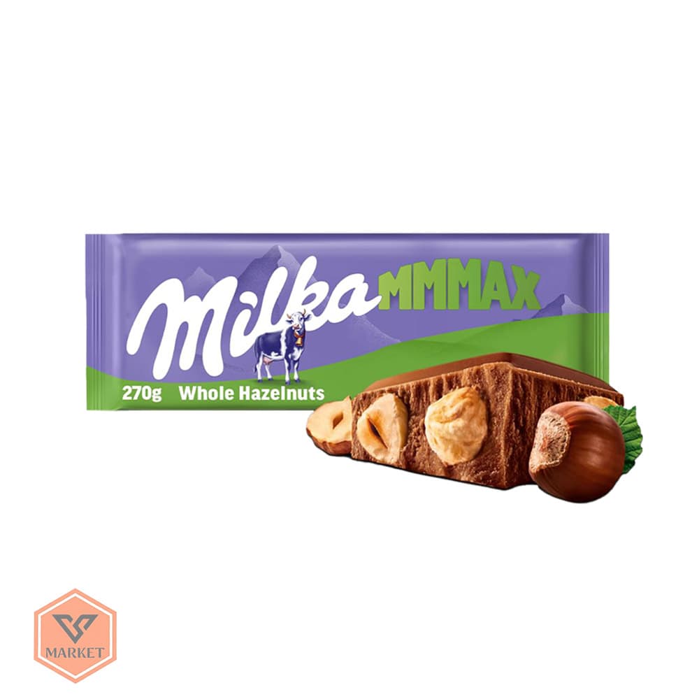 خرید شکلات میلکا مکس فندق درسته (Milka MMMAX Whole Hazelnuts) – غول 270 گرمی کوهستان آلپ!