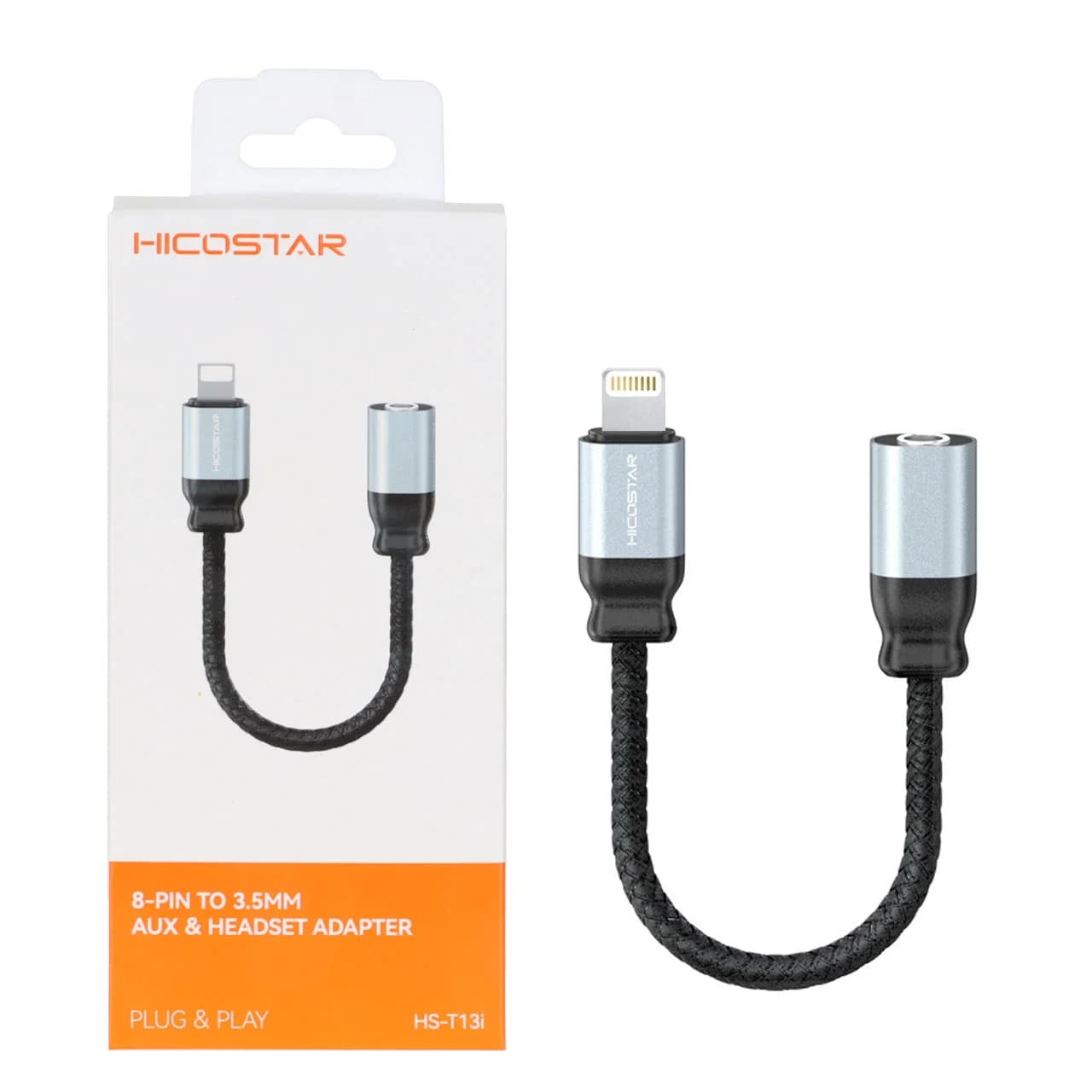 تبدیل Hicostar AUX TO Lightning مدل HS-T13i – خاکستری — تصویر ۳