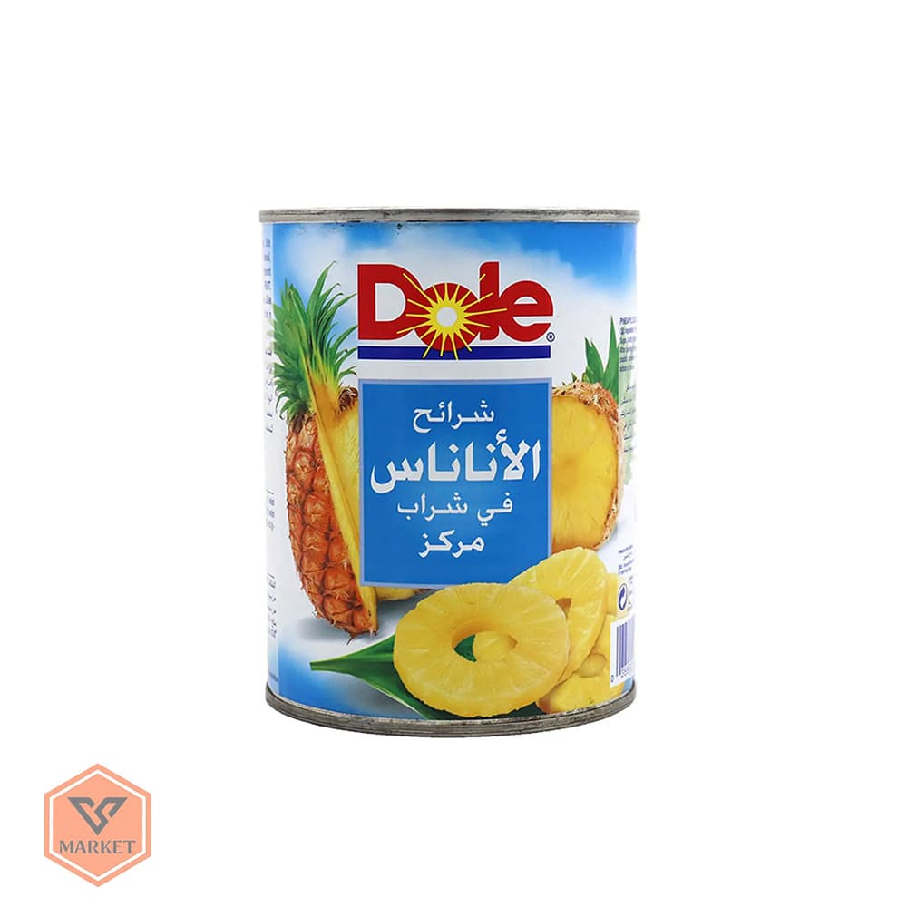 کمپوت آناناس حلقه‌ای دول (Dole) در شربت غلیظ | قوطی ۳ کیلویی | مخصوص پذیرایی، دسر و قنادی