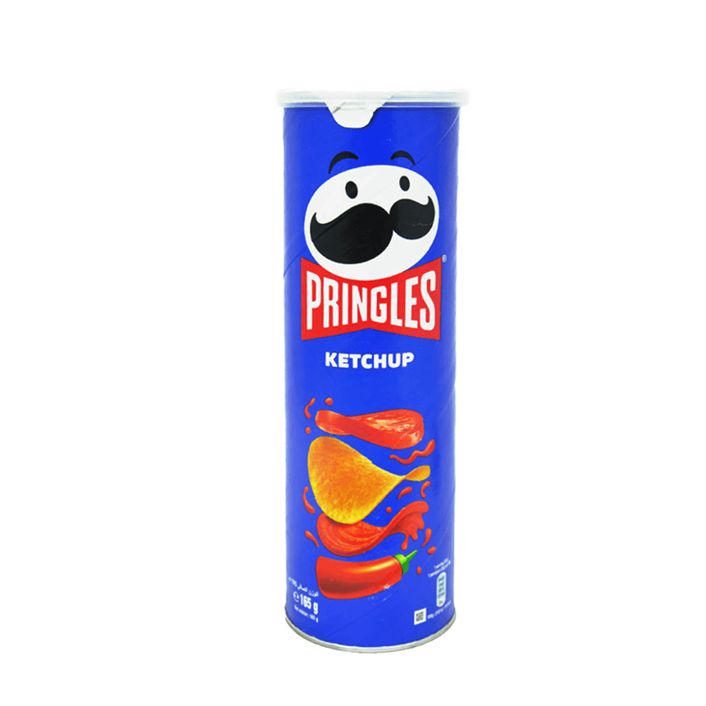 چیپس پرینگلز کچاپ (Pringles Ketchup) – قوطی آبی استوانه‌ای ( 165 گرمی)