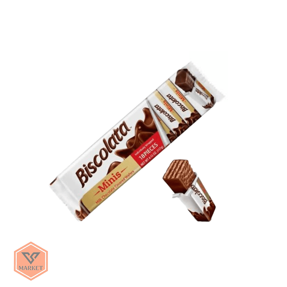ویفر مینی با روکش شکلات شیری بیسکولاتا (Biscolata Minis) – بسته 18عددی (وزن117 گرم)