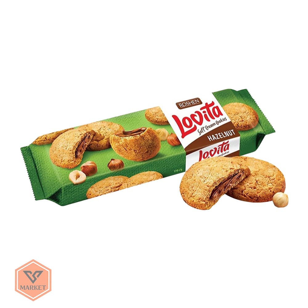 کوکی مغزدار فندقی روشن مدل لوویتا (Roshen Lovita) اورجینال – وزن ۱۷۰ گرم