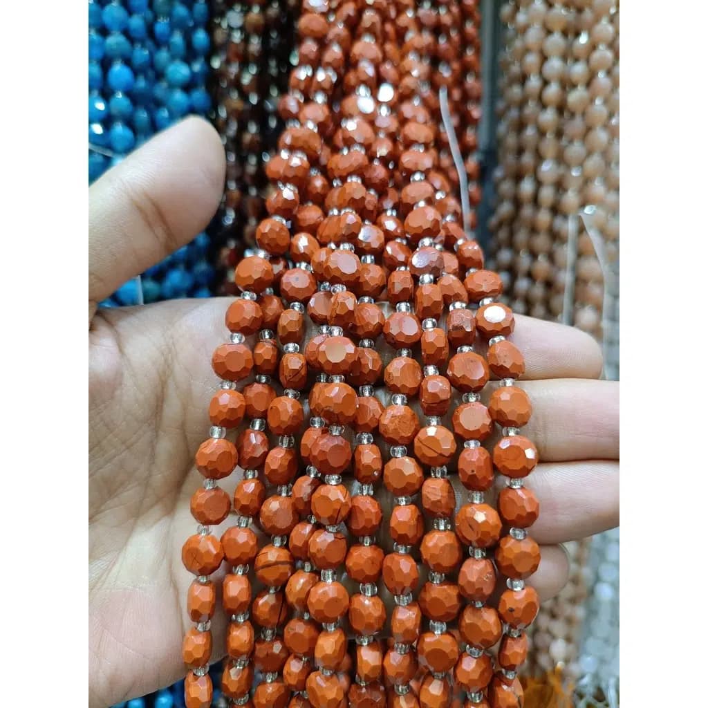 ریسه سنگ جاسپر قرمز سکه ای کد 9802 — تصویر ۳