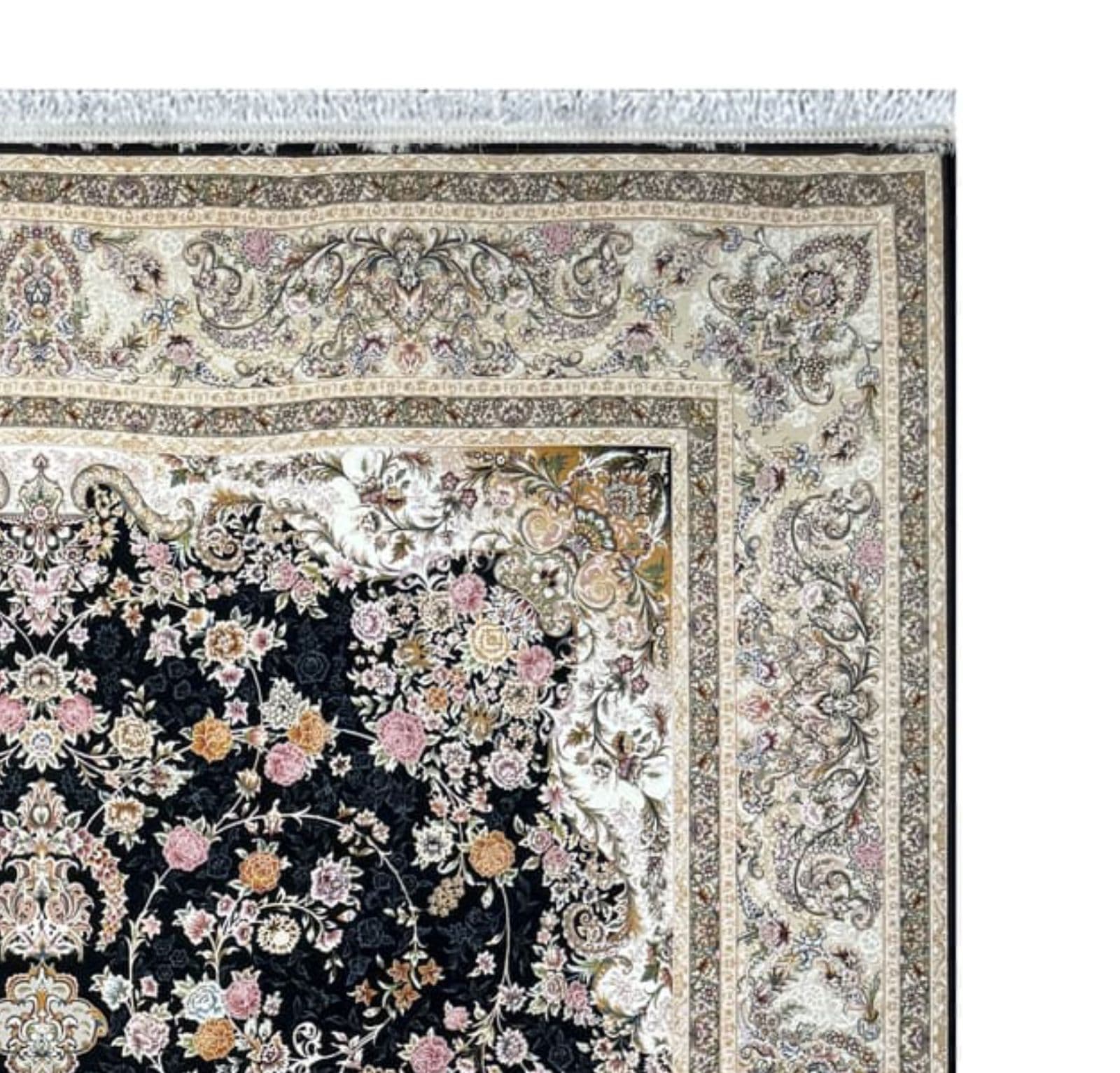 فرش ماشینی 4 متری آریاس طرح سلطان زمینه سرمه ای کد MT04150 — تصویر ۳