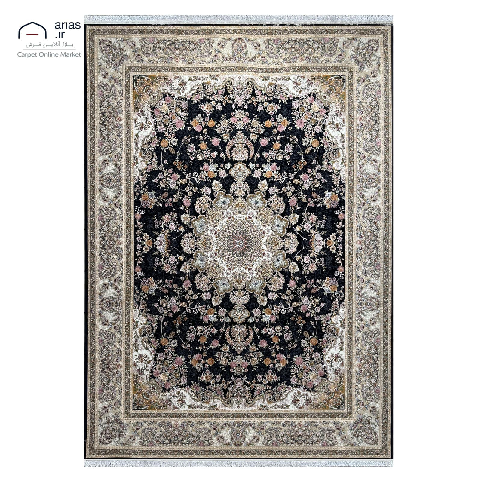 فرش ماشینی 4 متری آریاس طرح سلطان زمینه سرمه ای کد MT04150 — تصویر ۵