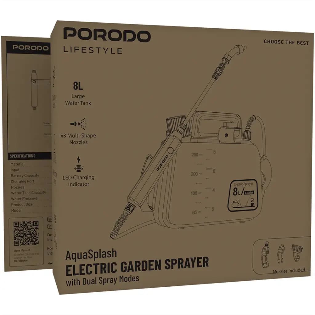سمپاش و آبپاش شارژی ۸ لیتر پرودو مدل Porodo Lifestyle AquaSplash Electric Garden Sprayer with Dual Spray Modes – Orange — تصویر ۱۲