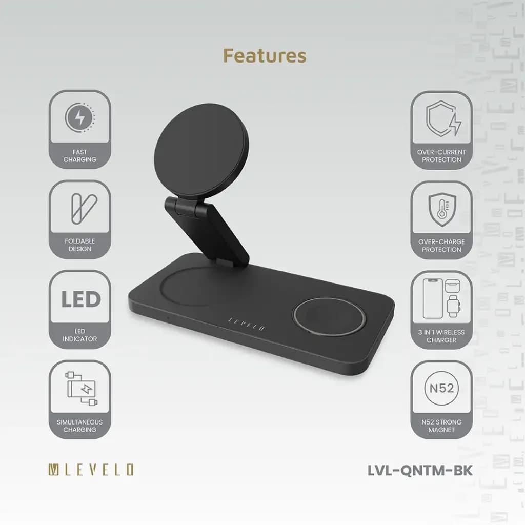 شارژر بی‌سیم ۳ کاره لولو مدل Levelo Quantum 3 in 1 Wireless Charger — تصویر ۱۲