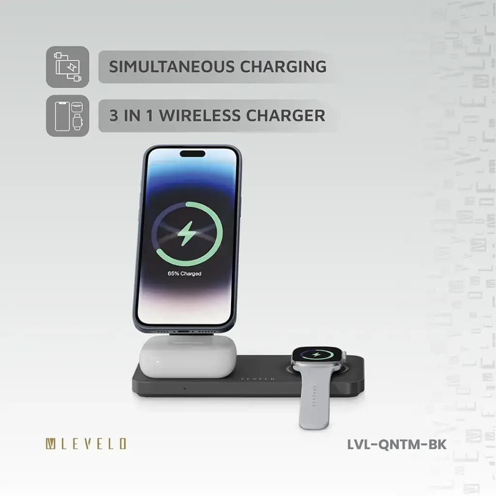 شارژر بیسیم ۳ کاره لولو مدل Levelo Quantum 3 in 1 Wireless Charger
