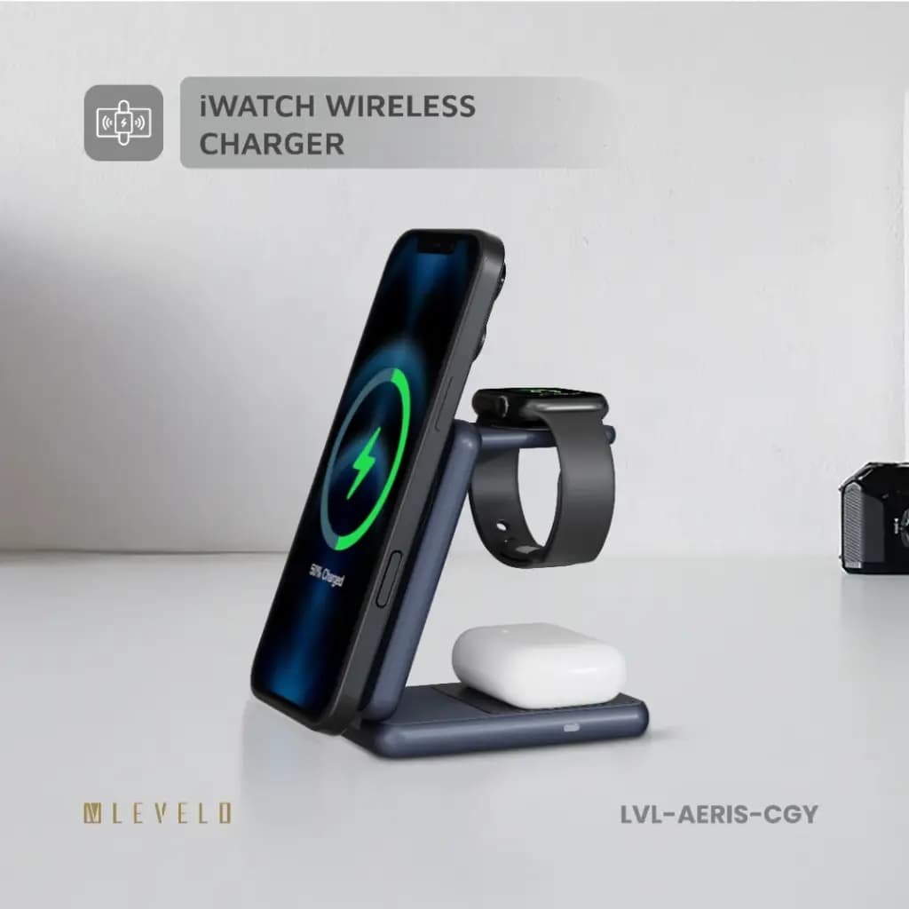 شارژر بی‌سیم ۳ کاره و تاشو لولو مدل Levelo Aeris 3 in 1 Foldable Wireless Charger — تصویر ۲