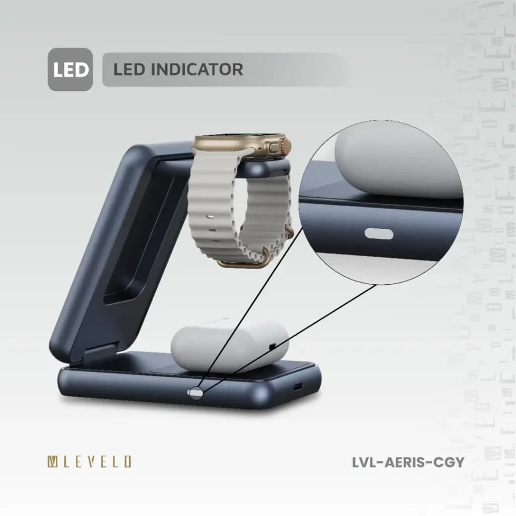 شارژر بی‌سیم ۳ کاره و تاشو لولو مدل Levelo Aeris 3 in 1 Foldable Wireless Charger — تصویر ۴