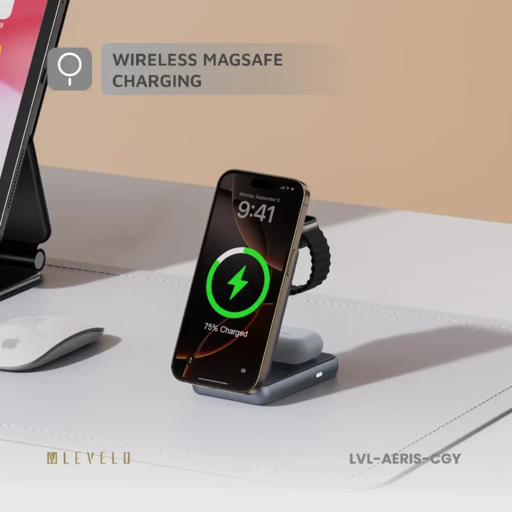 شارژر بی‌سیم ۳ کاره و تاشو لولو مدل Levelo Aeris 3 in 1 Foldable Wireless Charger — تصویر ۹