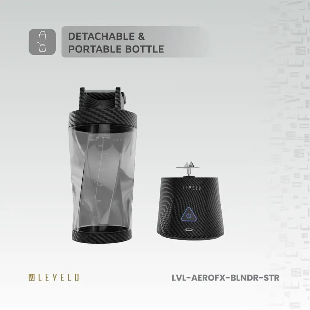 شیکر شارژی و مخلوط‌کن پرتابل لولو مدل Levelo Portable Carbon Fiber Blender AeroFlex — تصویر ۴