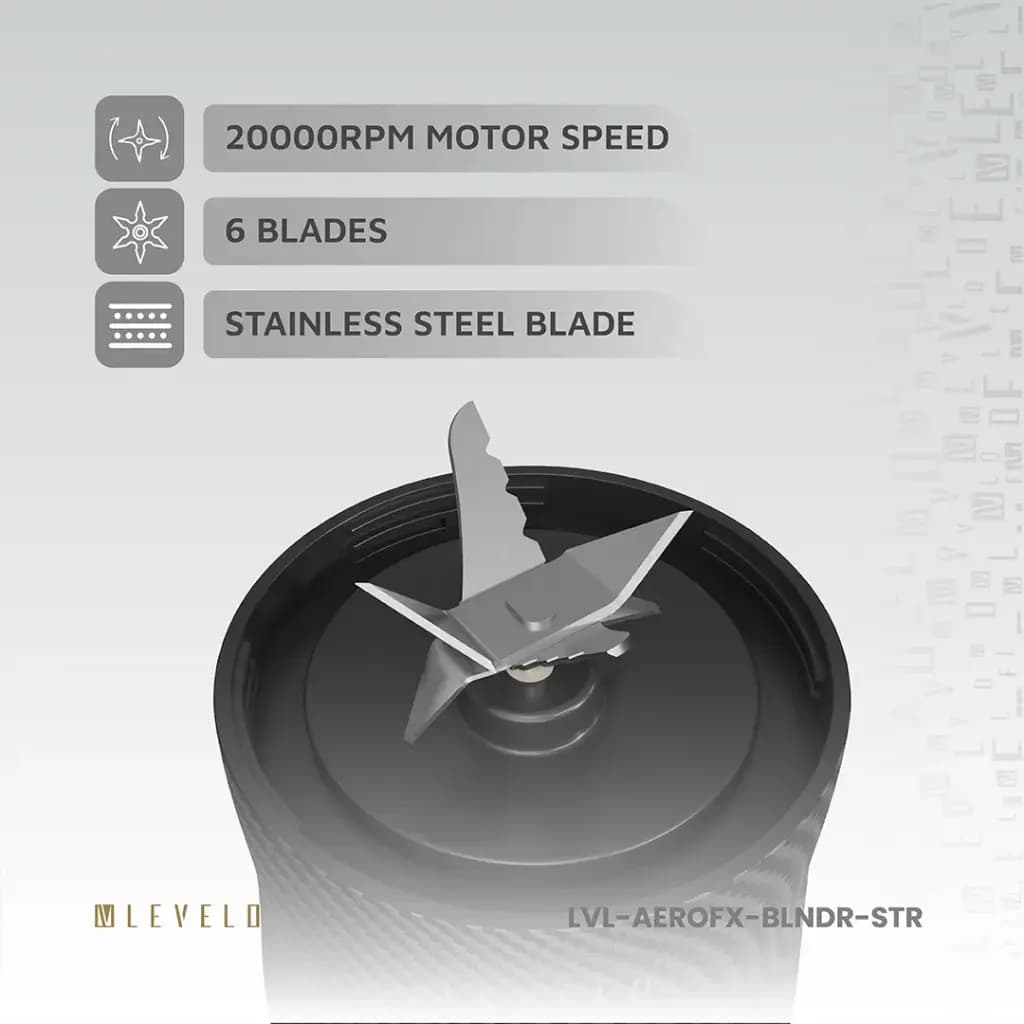 شیکر شارژی و مخلوط‌کن پرتابل لولو مدل Levelo Portable Carbon Fiber Blender AeroFlex — تصویر ۱۱