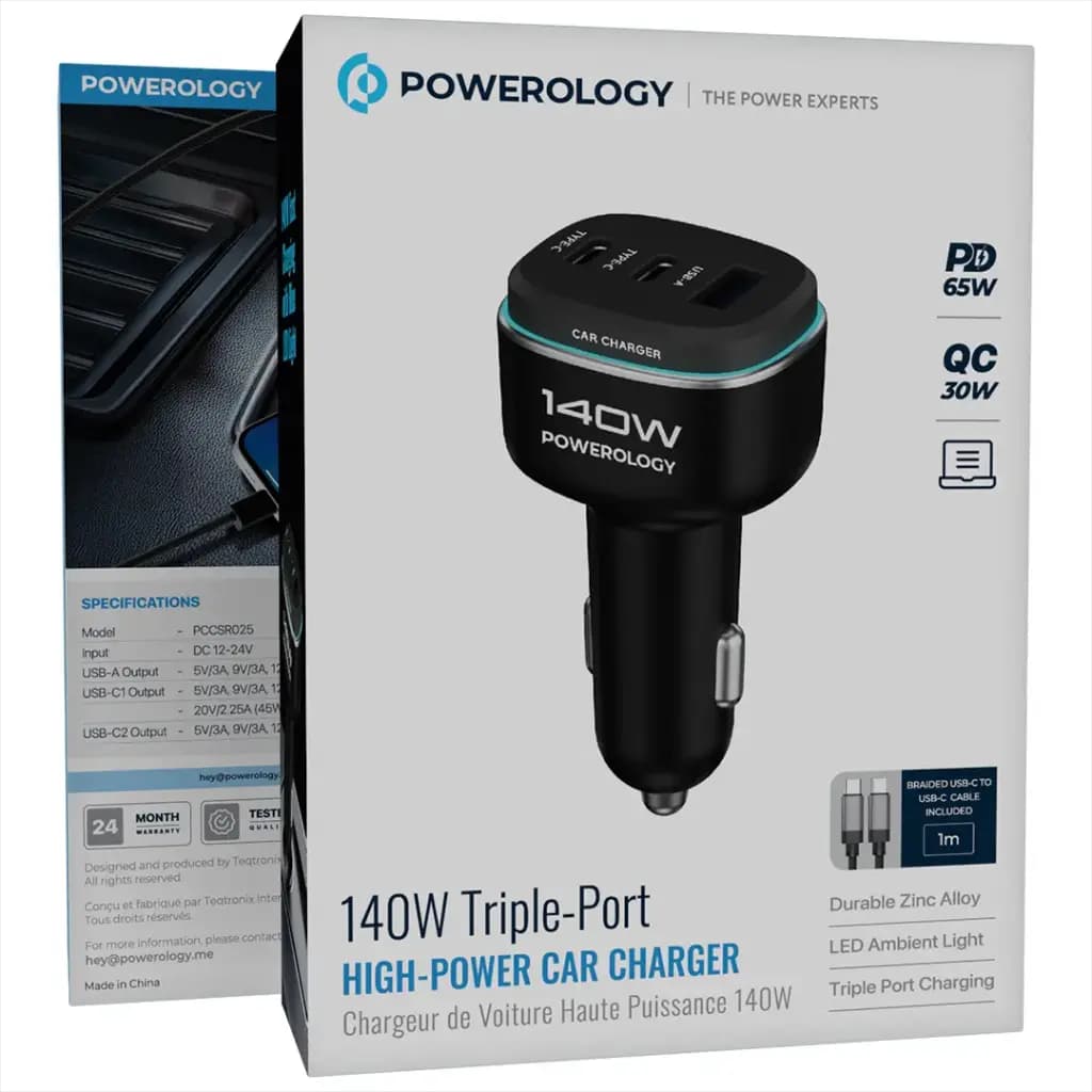 شارژر فندکی 140 وات پاورولوژی مدل Powerology 140W Triple Port High Power Car Charger — تصویر ۵
