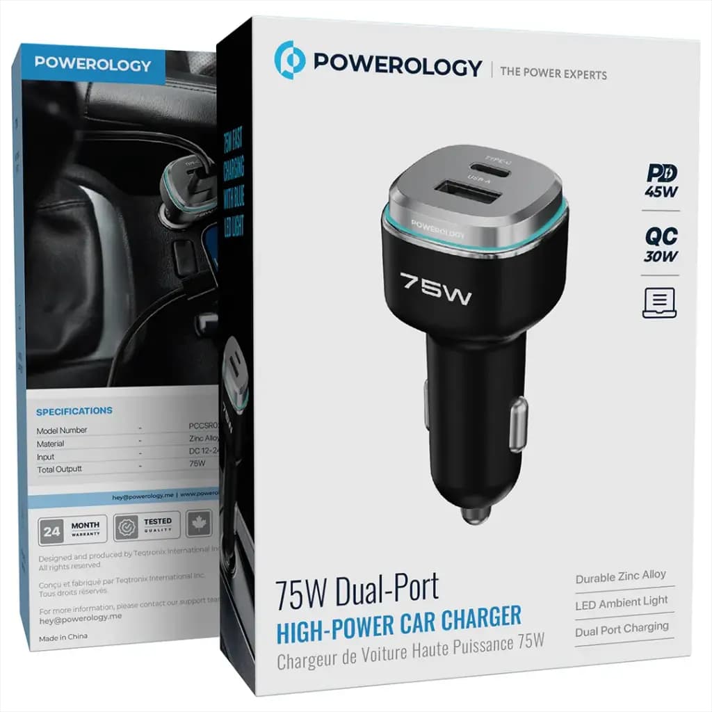 شارژر فندکی 75 وات پاورولوژی مدل Powerology 75W Dual Port High Power Car Charger — تصویر ۴