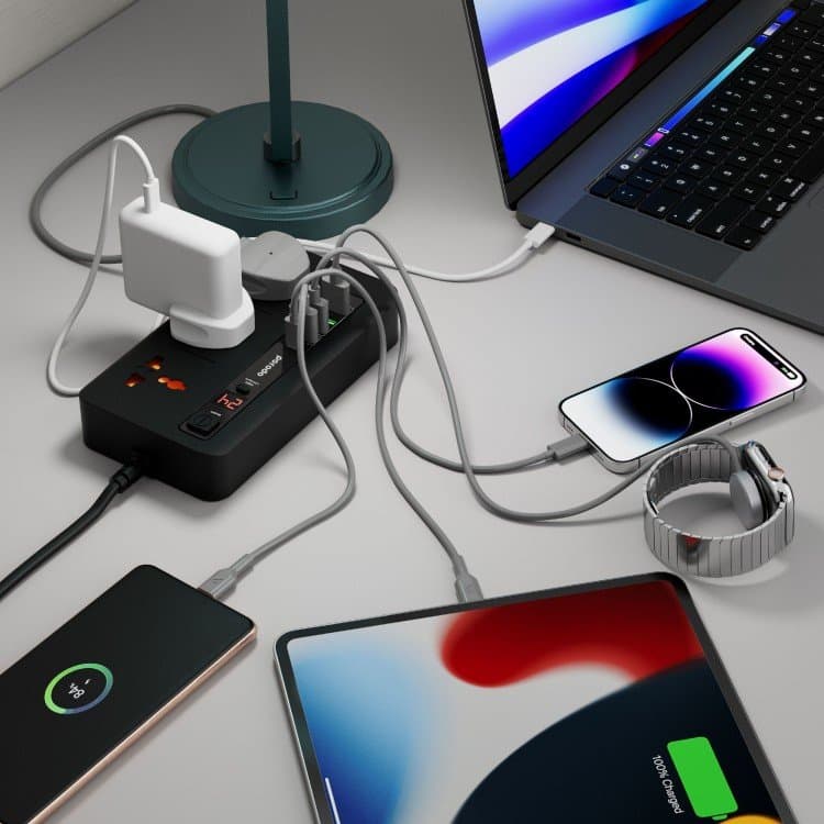 چندراهی برق و هاب شارژ پرودو مدل PD-FWCH013 توان ۳۰۰۰ وات با ۵ پورت USB (تایمر دار) — تصویر ۳