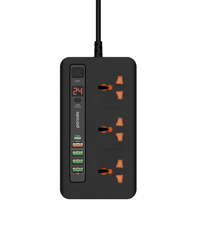 چندراهی برق و هاب شارژ پرودو مدل PD-FWCH013 توان ۳۰۰۰ وات با ۵ پورت USB (تایمر دار)