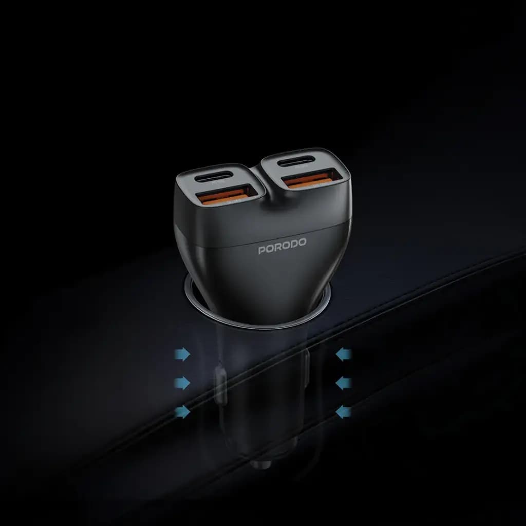 شارژر فندکی ۱۰۲ وات پرودو Dualpower مدل PDFWCH085L با کابل USB-C به لایتنینگ — تصویر ۵