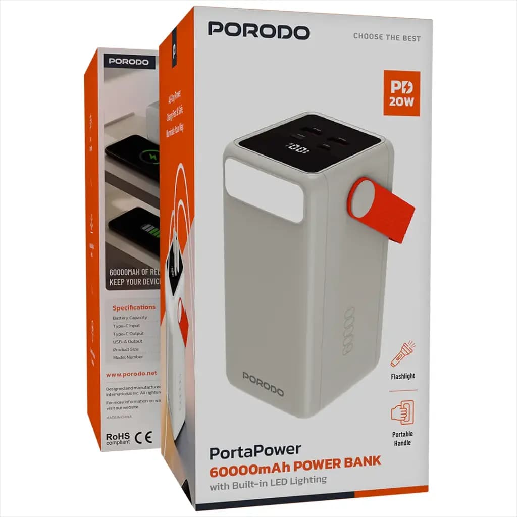 پاوربانک 60000 پرودو مدل PortaPower (چراغ دار و دستگیره دار) — تصویر ۱۱